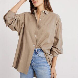 Jenni Kayne Oversized Shirt in Raw Silk in Hazel